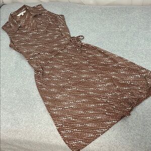 Vintage Sleeveless Wrap Retro Dress Medium Stretchy Knit Brown Summer Casual